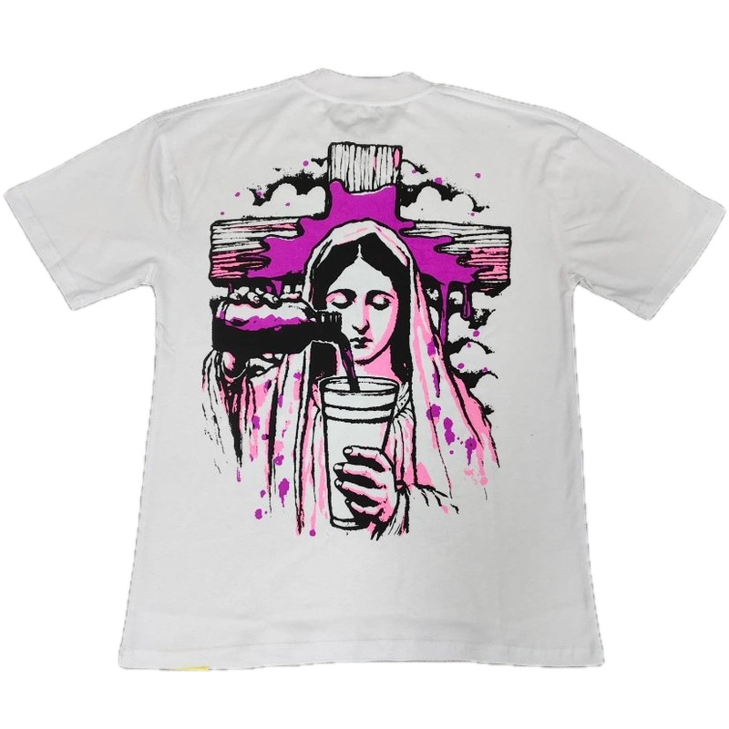 American Streetwear Brand Virgin Mary Printed Street Style White T-Shirt