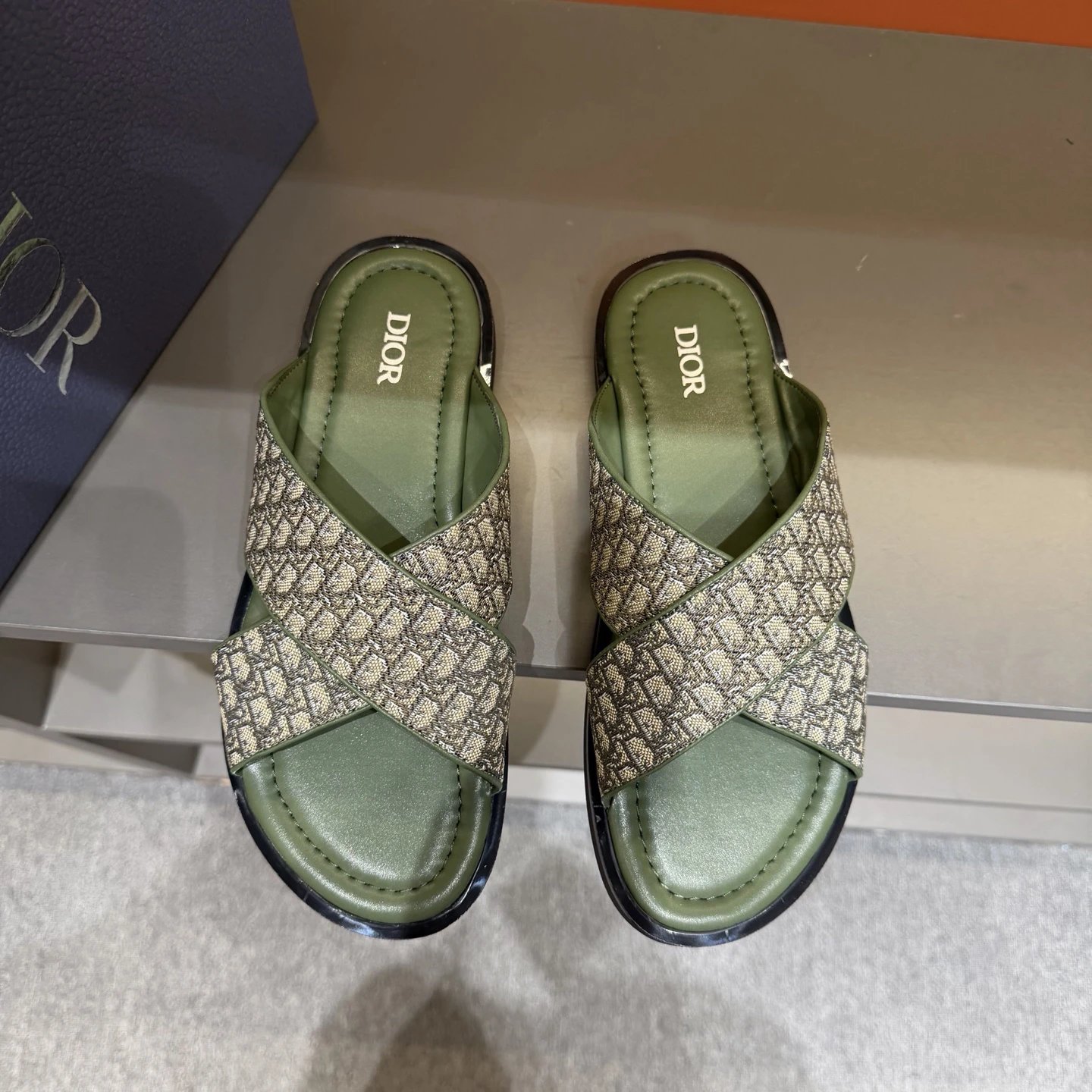 Dior Monogram Retro-style Army Green Slides