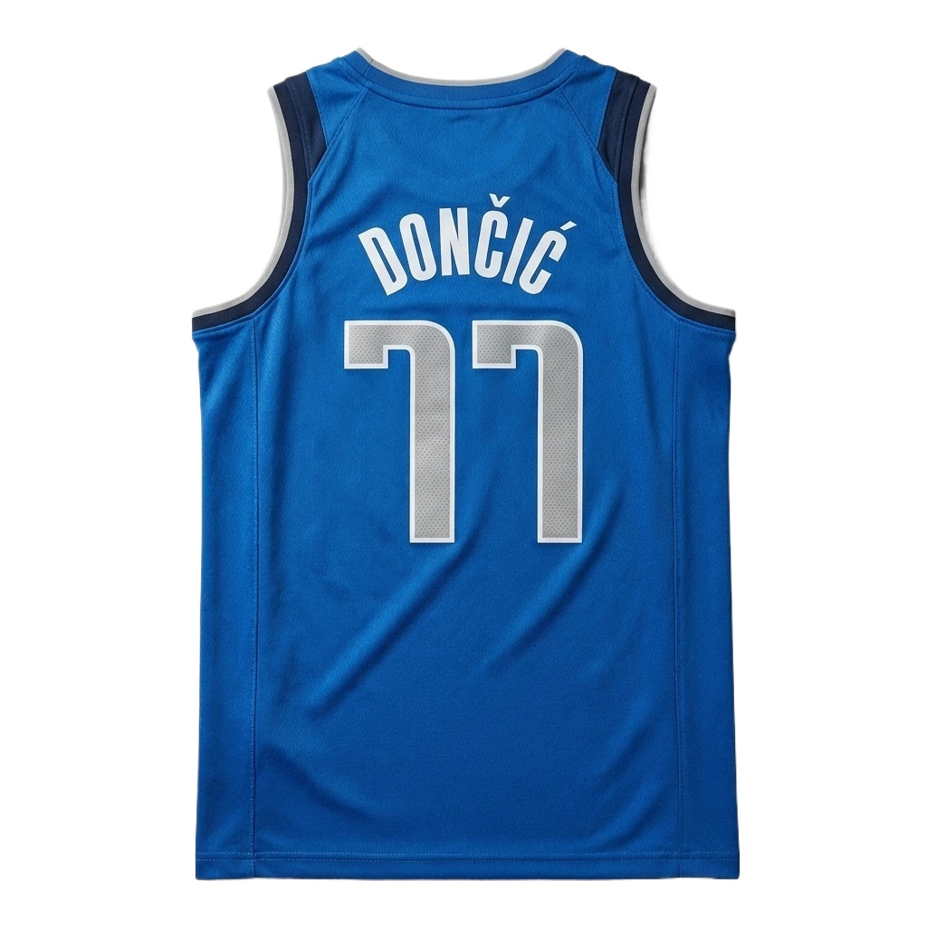 The blue basketball uniform of Luka Doncic of the Mavericks.