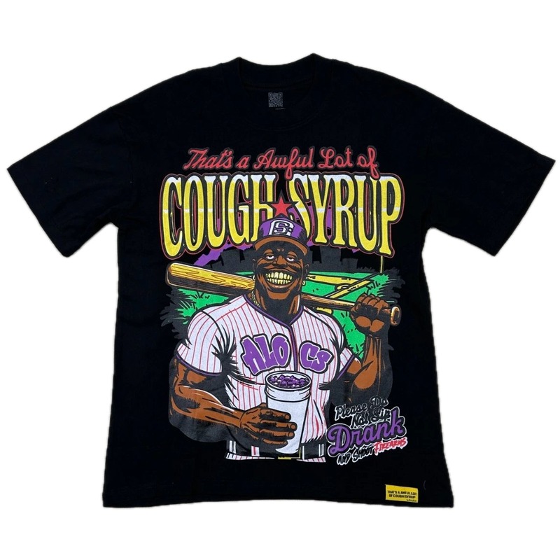 ALOCS American Retro Printed Black Short-sleeve T-shirt