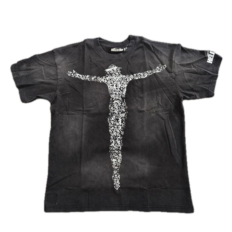 Hellstar QR Code Jesus Street Style Distressed Black T-Shirt
