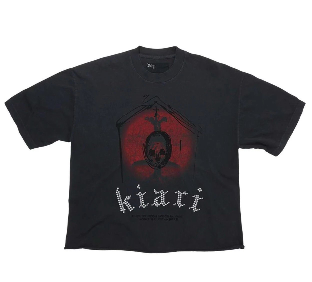 Paly Hollywood Skull Dark Distressed Black T-Shirt