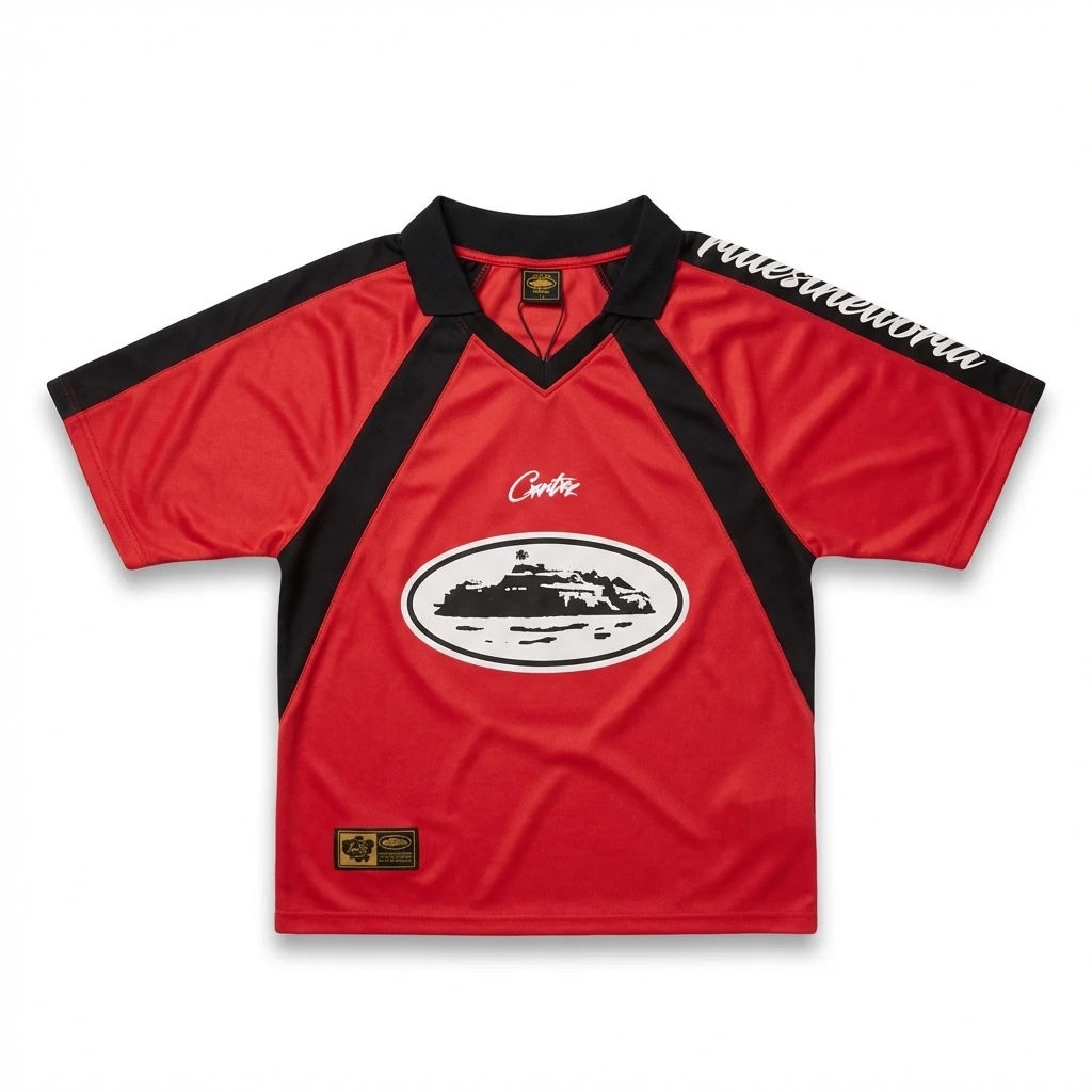 Corteiz Retro Style Red and Black Contrast Color Shirt
