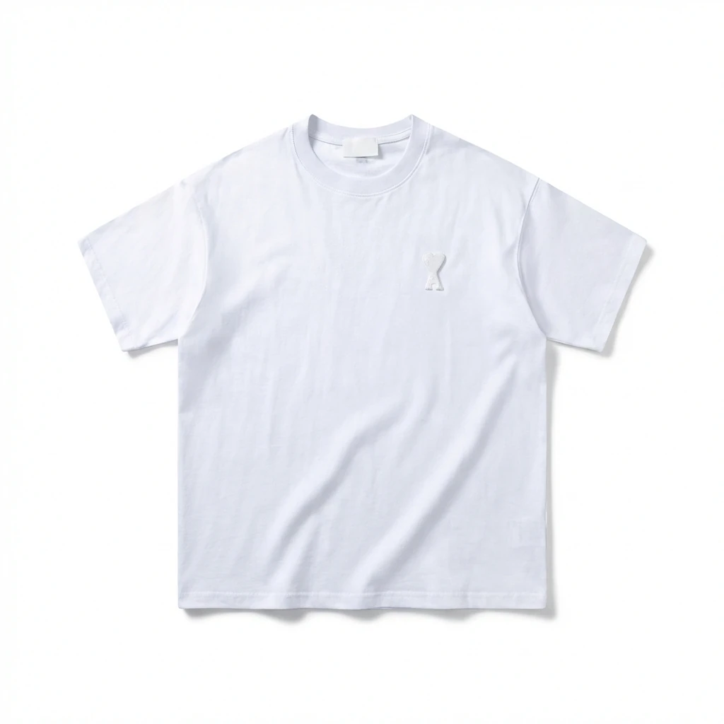 AMI Embroidered Minimalist Style White T-shirt