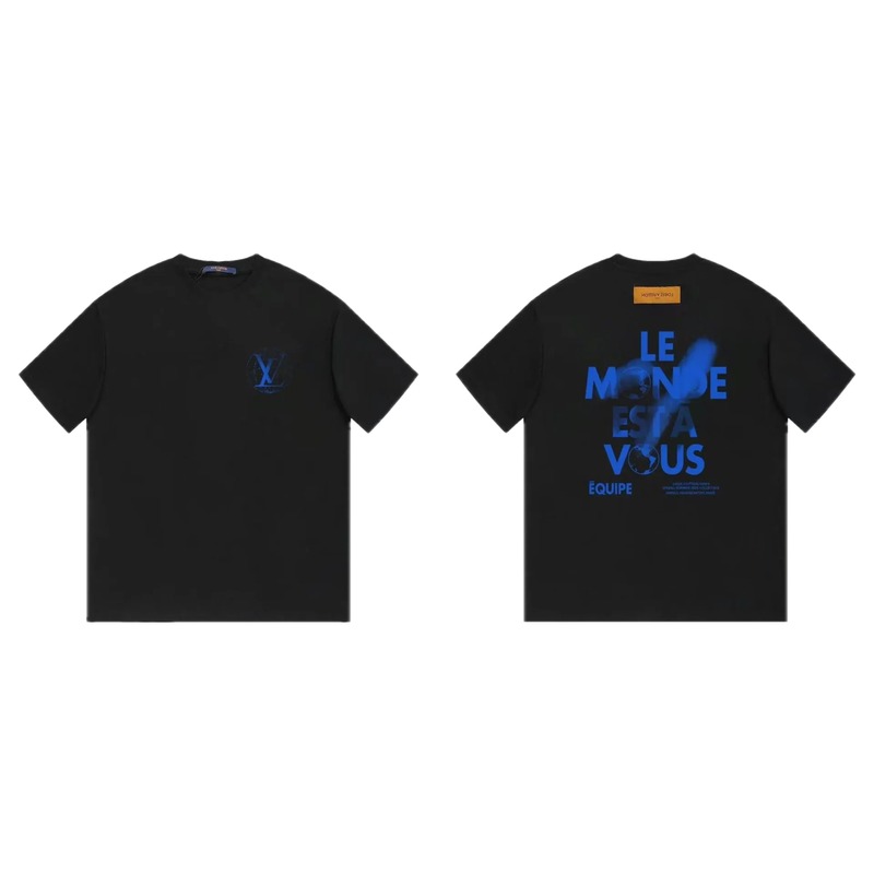 Louis Vuitton Letter Print Trendy Black Short-sleeve T-shirt