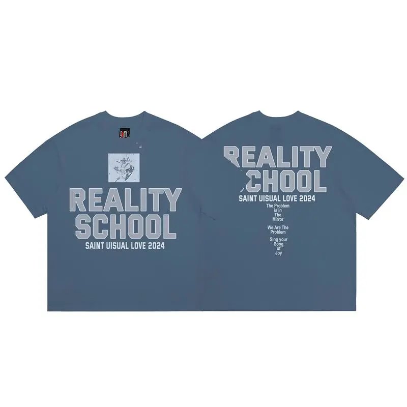SAINT Real Academy Street Style Grey-Blue Short Sleeve T-Shirt