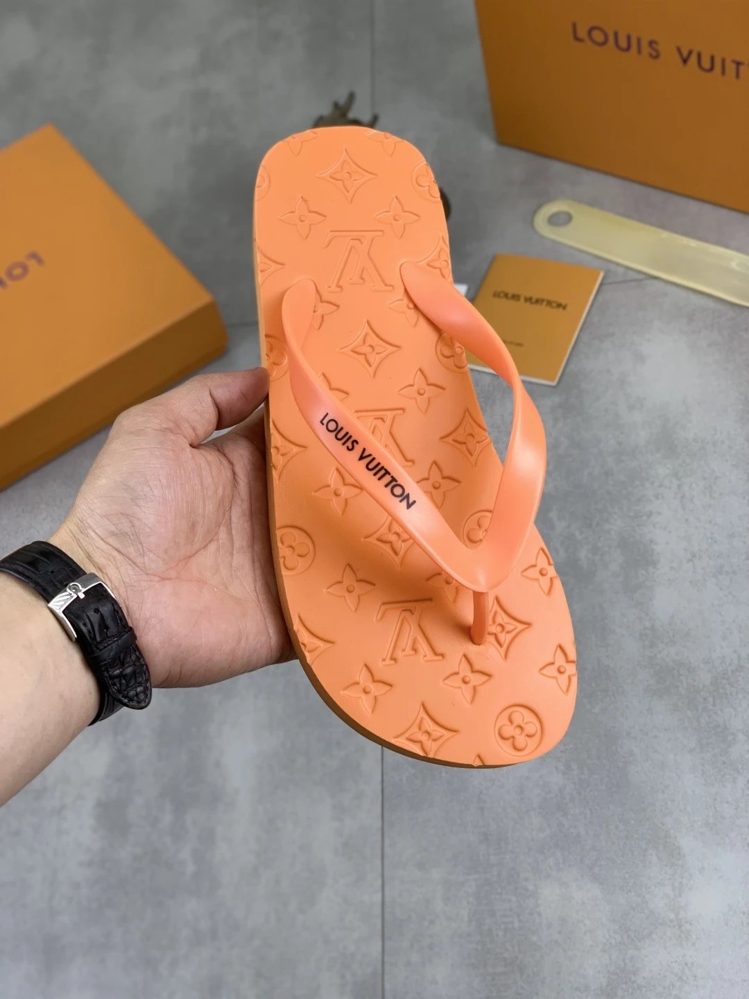 Balenciaga Monogram Trendy Style Orange Flip-Flops