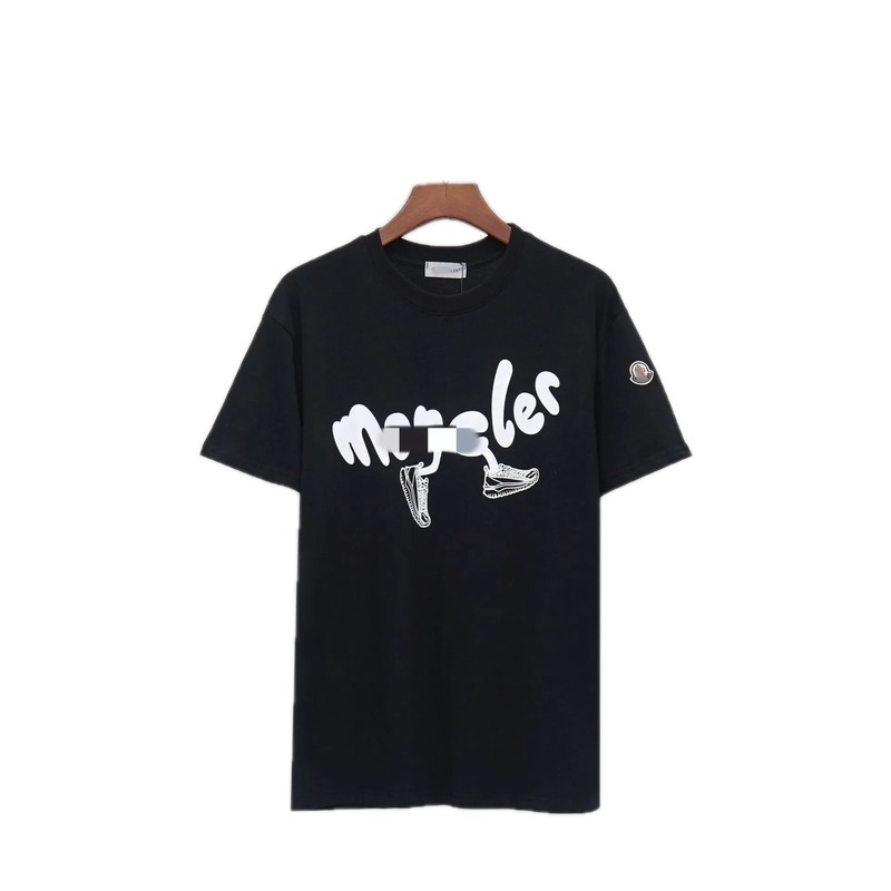 Moncler Casual Printed Black Short Sleeve T-Shirt