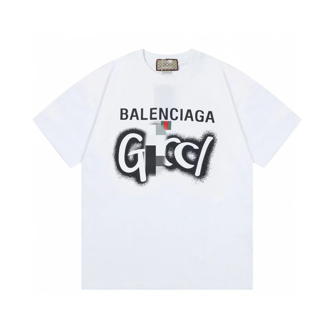Balenciaga Co-branded Graffiti-style White Short-sleeve T-shirt