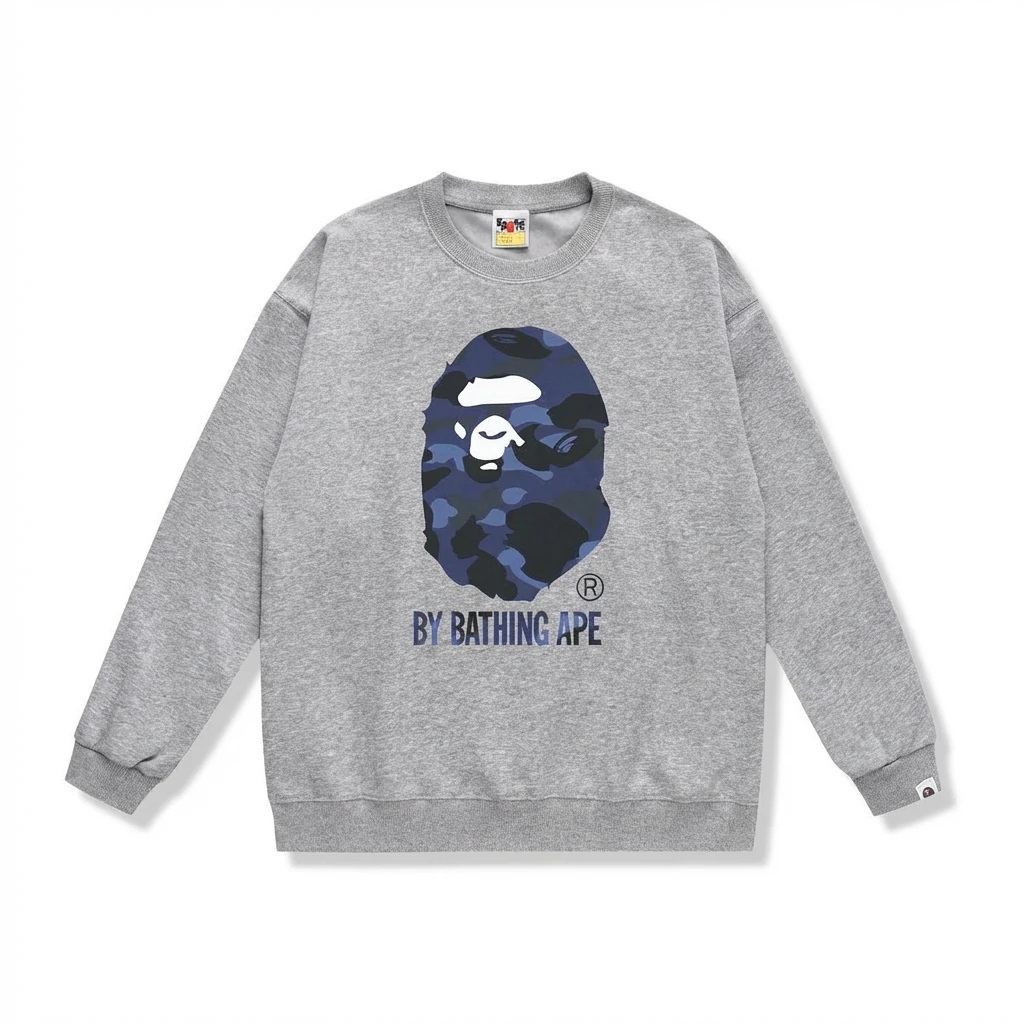 Bape camouflage-style gray sweatshirt
