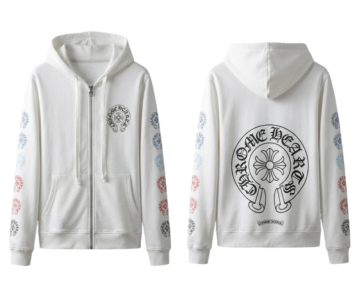 Chrome Hearts White Hoodie with Horseshoe Print Style