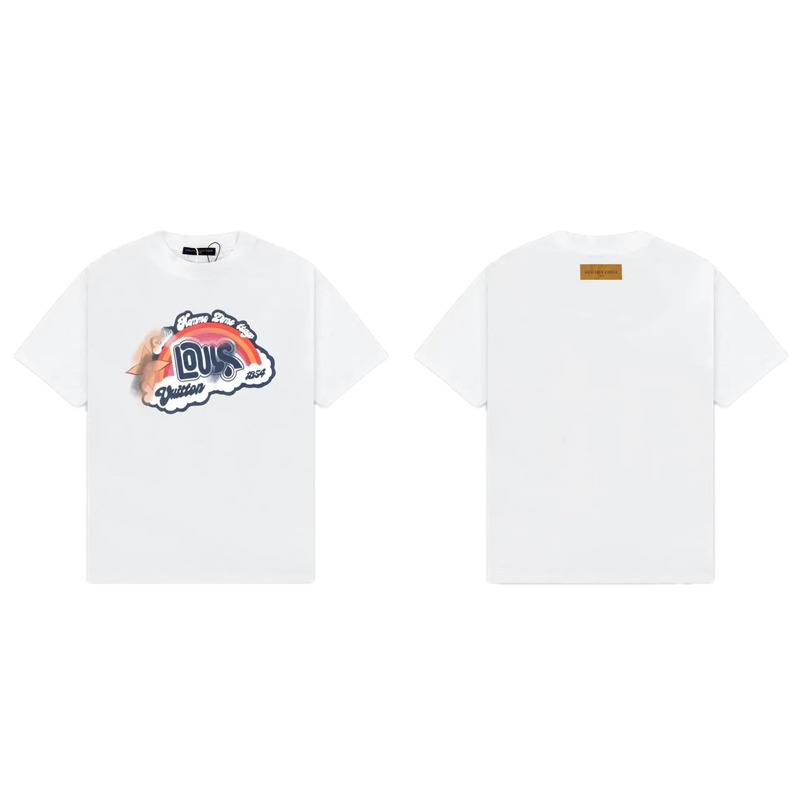 Louis Vuitton Vintage-style White T-Shirt with Rainbow Print