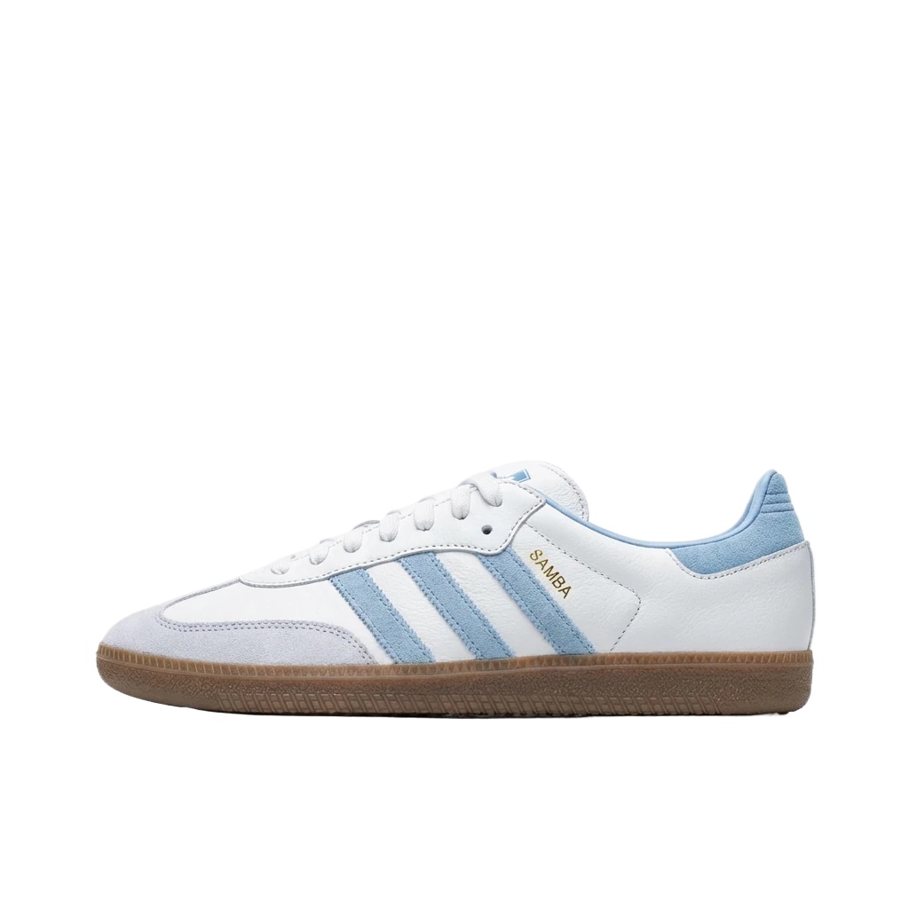 Adidas retro-style white and blue sports shoes