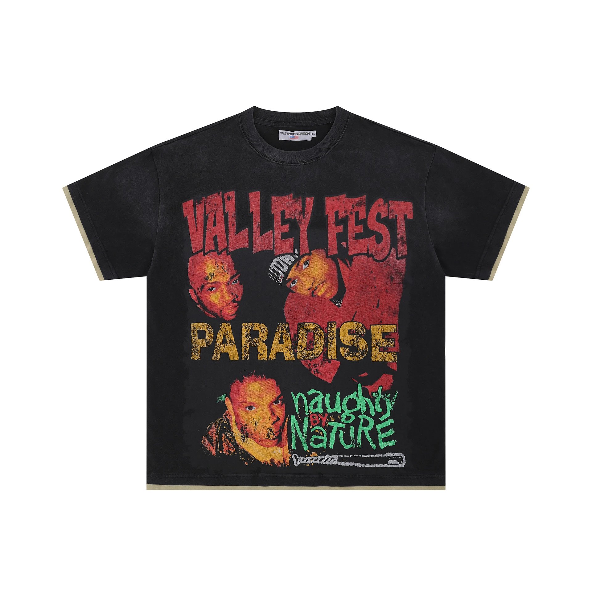 Valley Fest Hip-hop Vintage Distressed Black T-Shirt