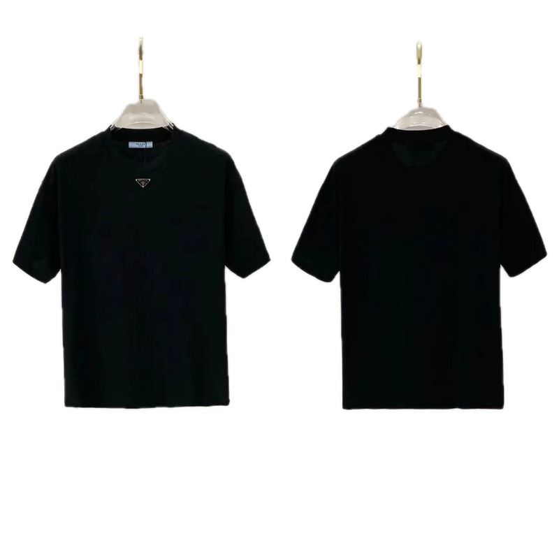 Prada Triangle Logo Minimalist Style Black T-Shirt