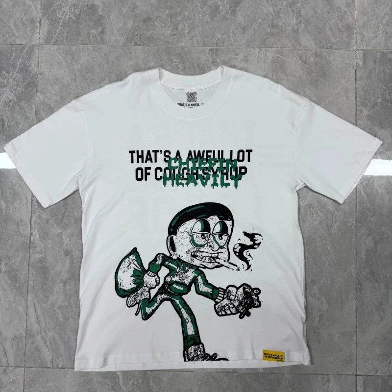 ALOCS Cartoon Print Street Style White T-Shirt