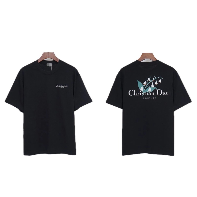 Dior Casual Black T-Shirt with Lily of the Valley Print