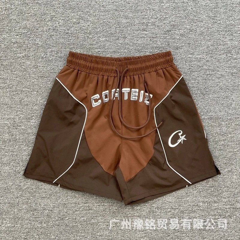 Corteiz Street Style Brown Color-block Sports Shorts