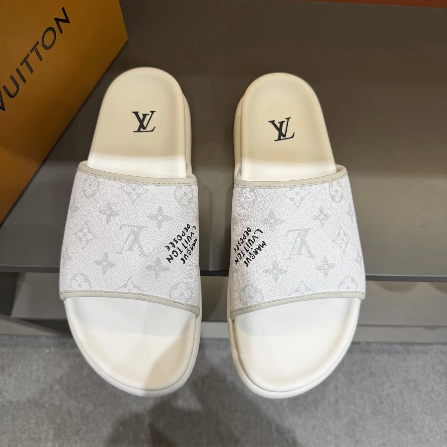 Louis Vuitton Trendy White Monogram Slides