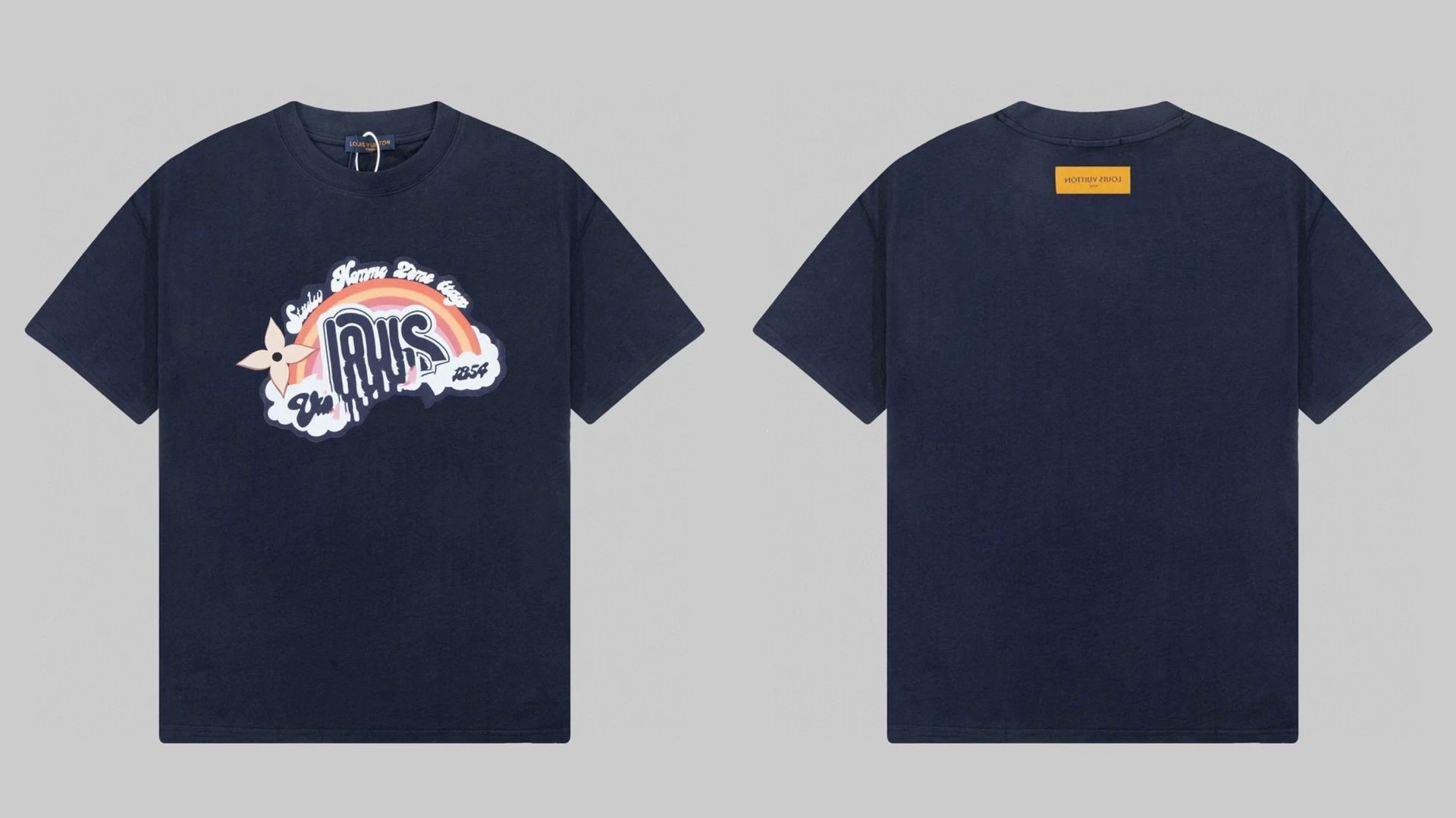 Louis Vuitton Rainbow Graffiti Street Style Navy Blue T-shirt