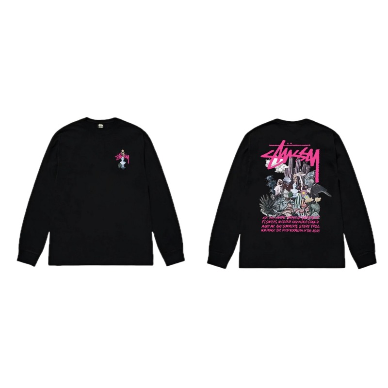 Stussy-printed trendy black T-shirt