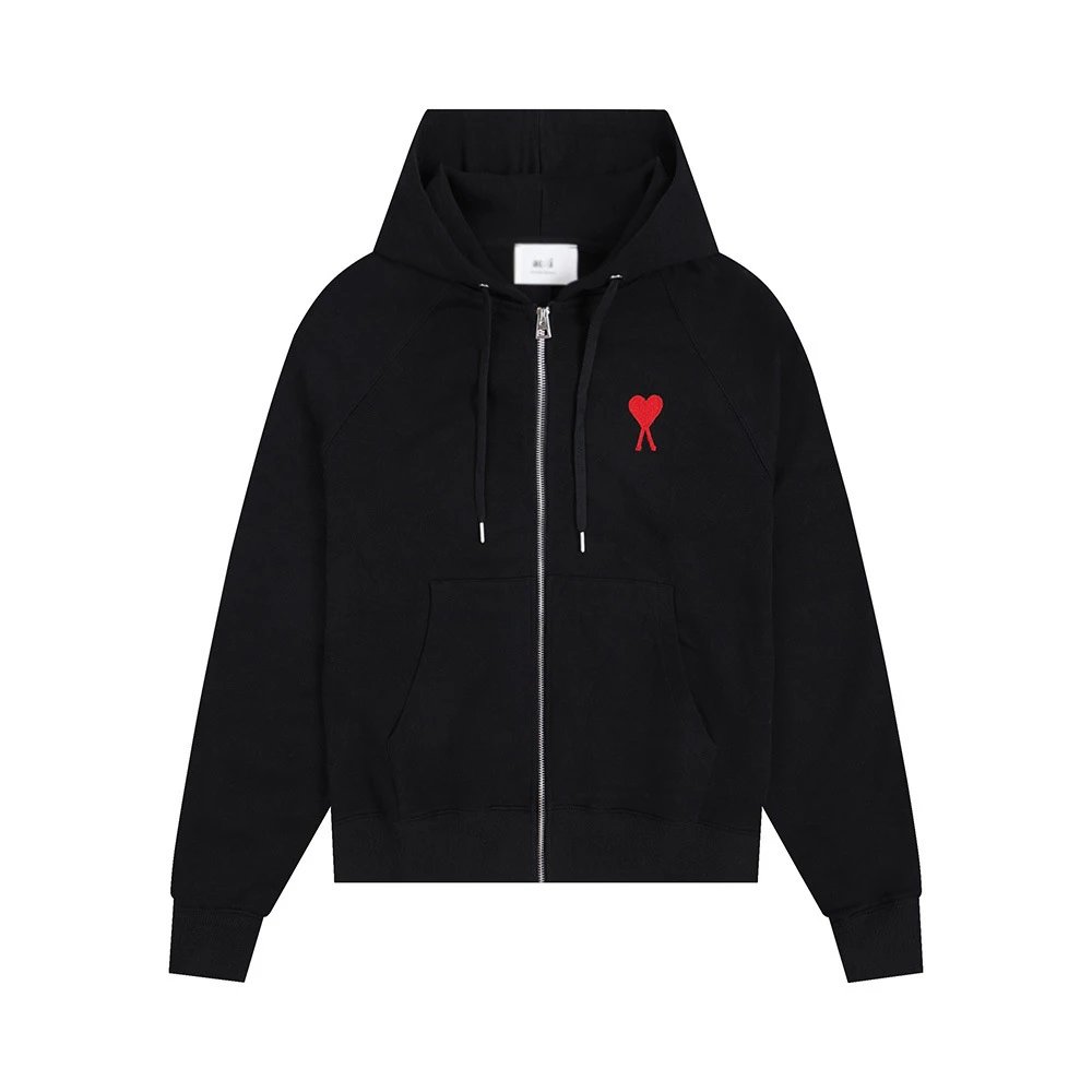AMI Red Heart Embroidery Trendy Cool Black Sweatshirt