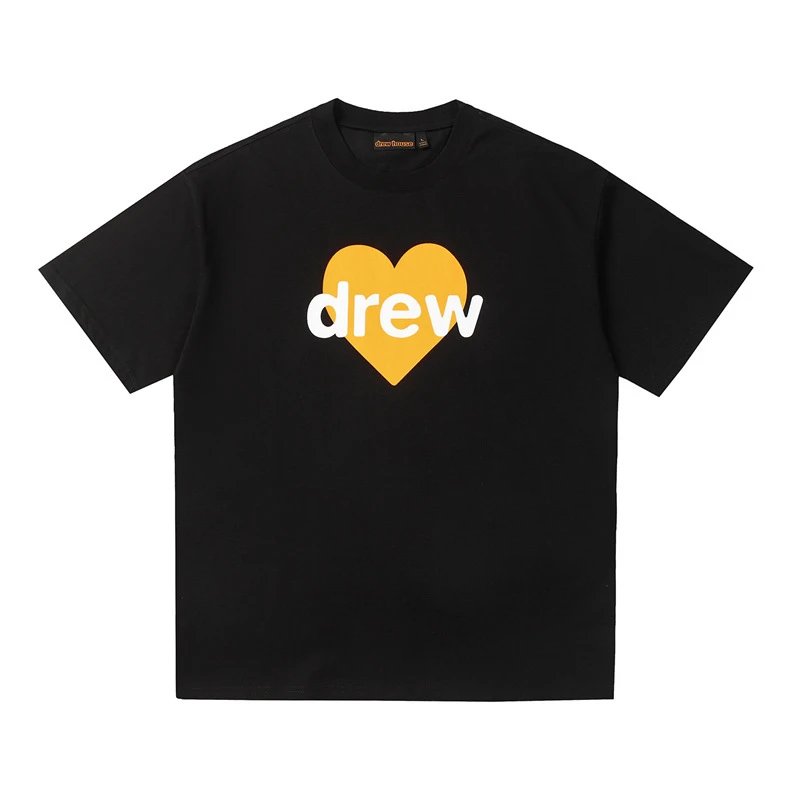 DREW Heart Print Streetwear Style Black Short Sleeve T-shirt