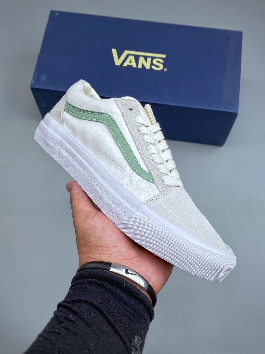 Vans Skate Sneakers in White and Green with Skate Paneling
