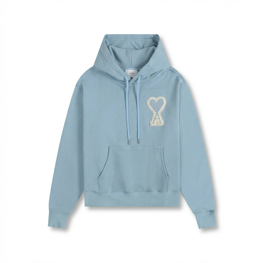 AMI Love Heart Pattern Light Blue Hoodie