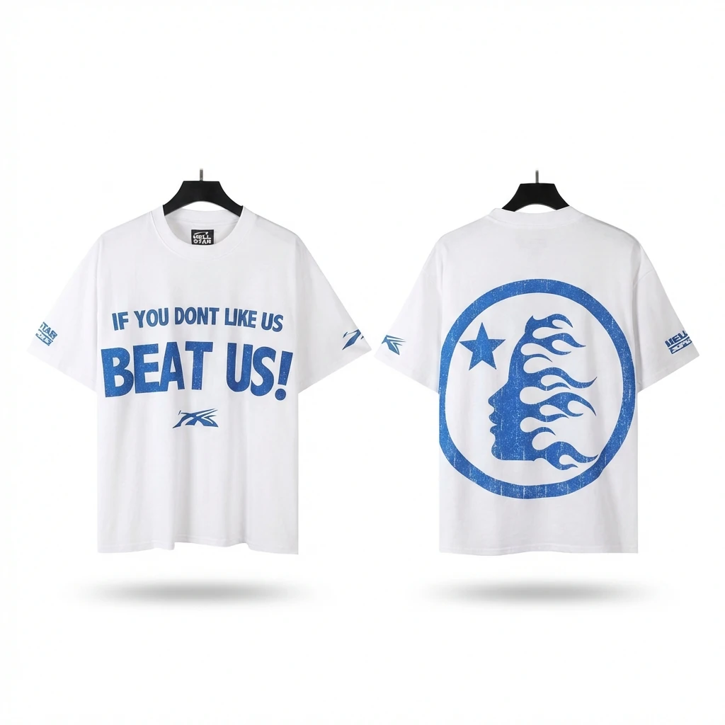 Hellstar Blue and White Street Style T-shirt