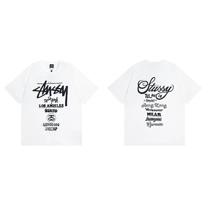 Stussy White Spider Graphic T-Shirt Travel Pack Logo