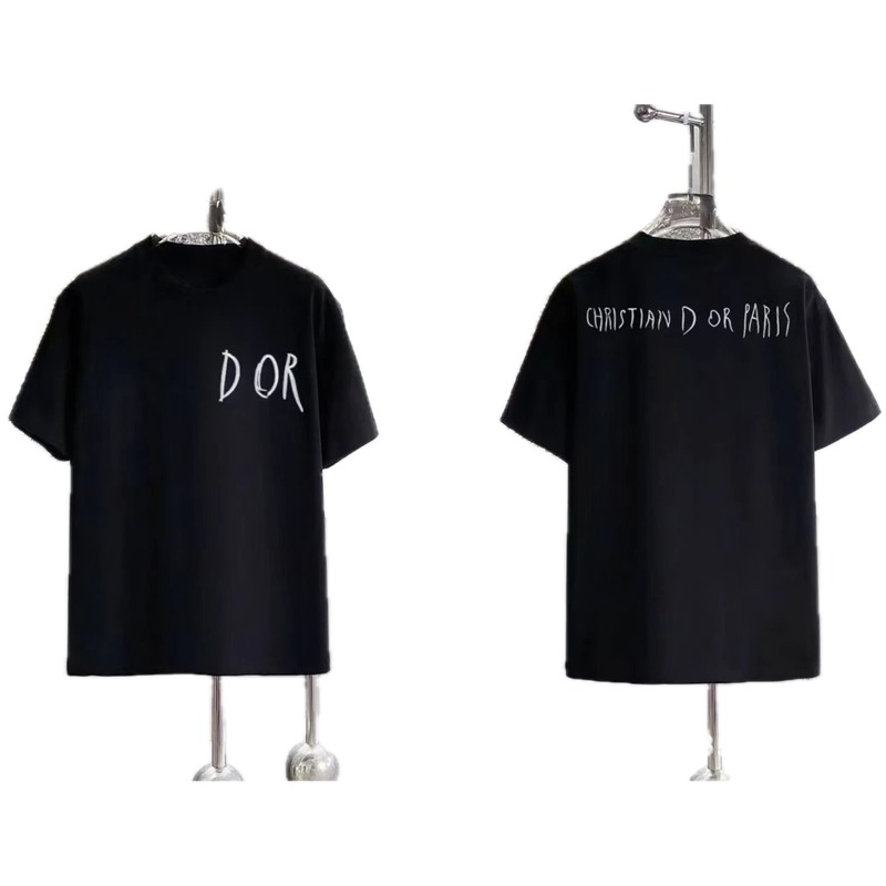 Dior Hand-painted Graffiti Minimalist Style Black T-shirt