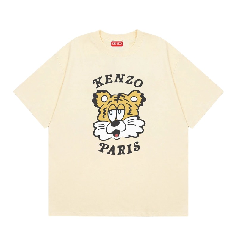 KENZO Tiger Head Print Trendy Style Beige T-shirt