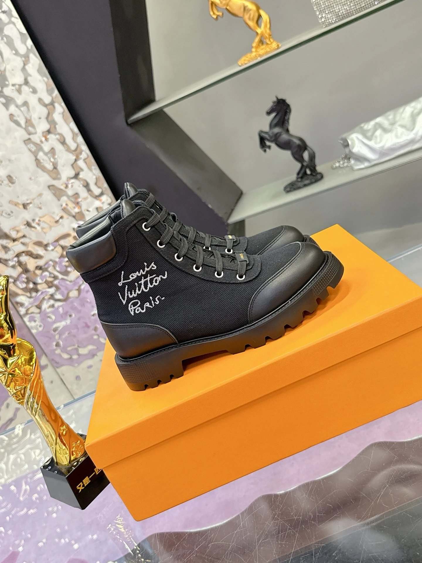 Louis Vuitton Black Combat Boot with Black Lace-up Boot for Daily Rotation