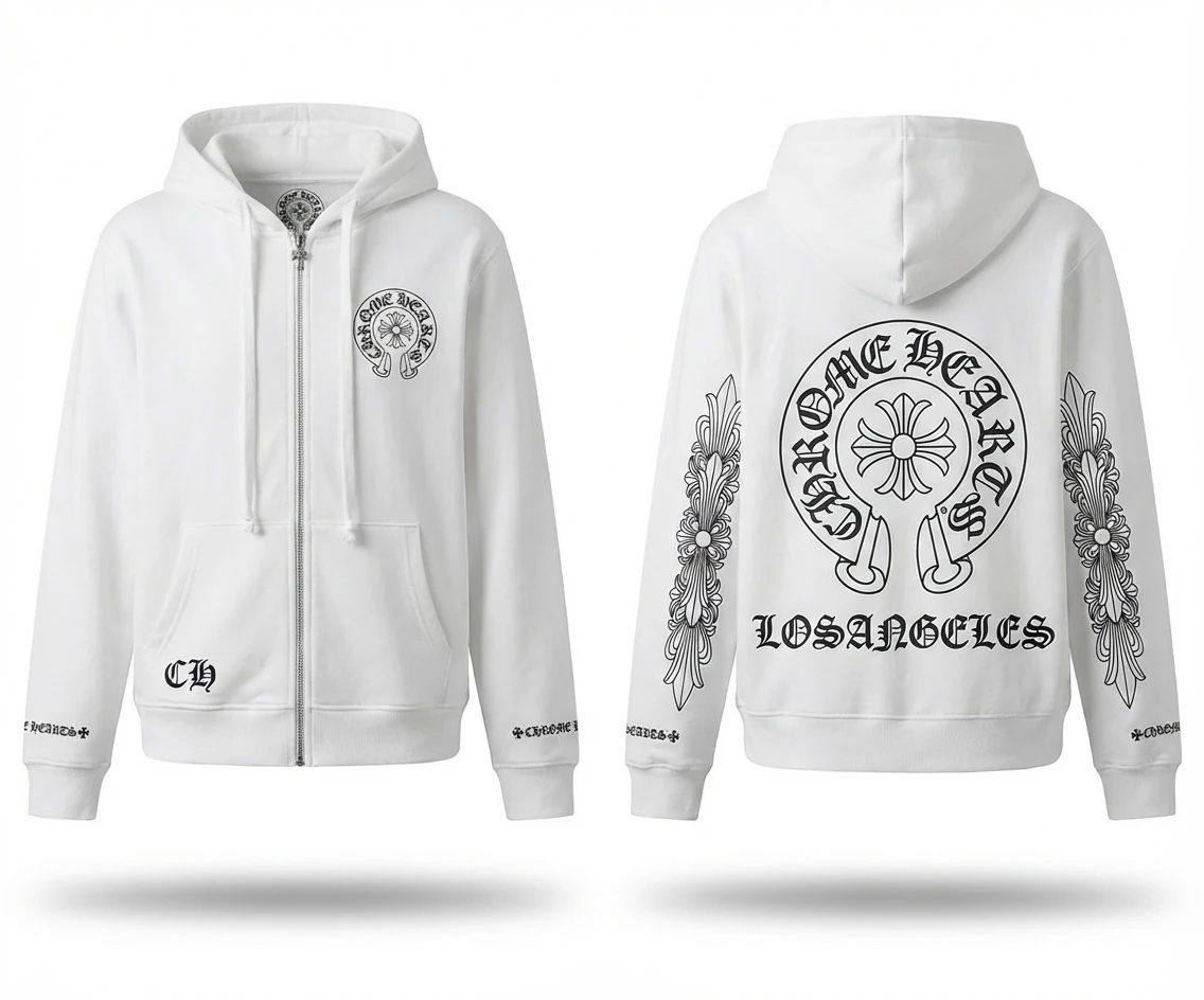 Chrome Hearts Retro Style White Hoodie
