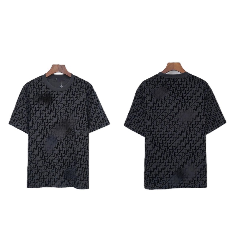 Dior Oblique Streetwear Collection Dark Grey Short-sleeve T-Shirt