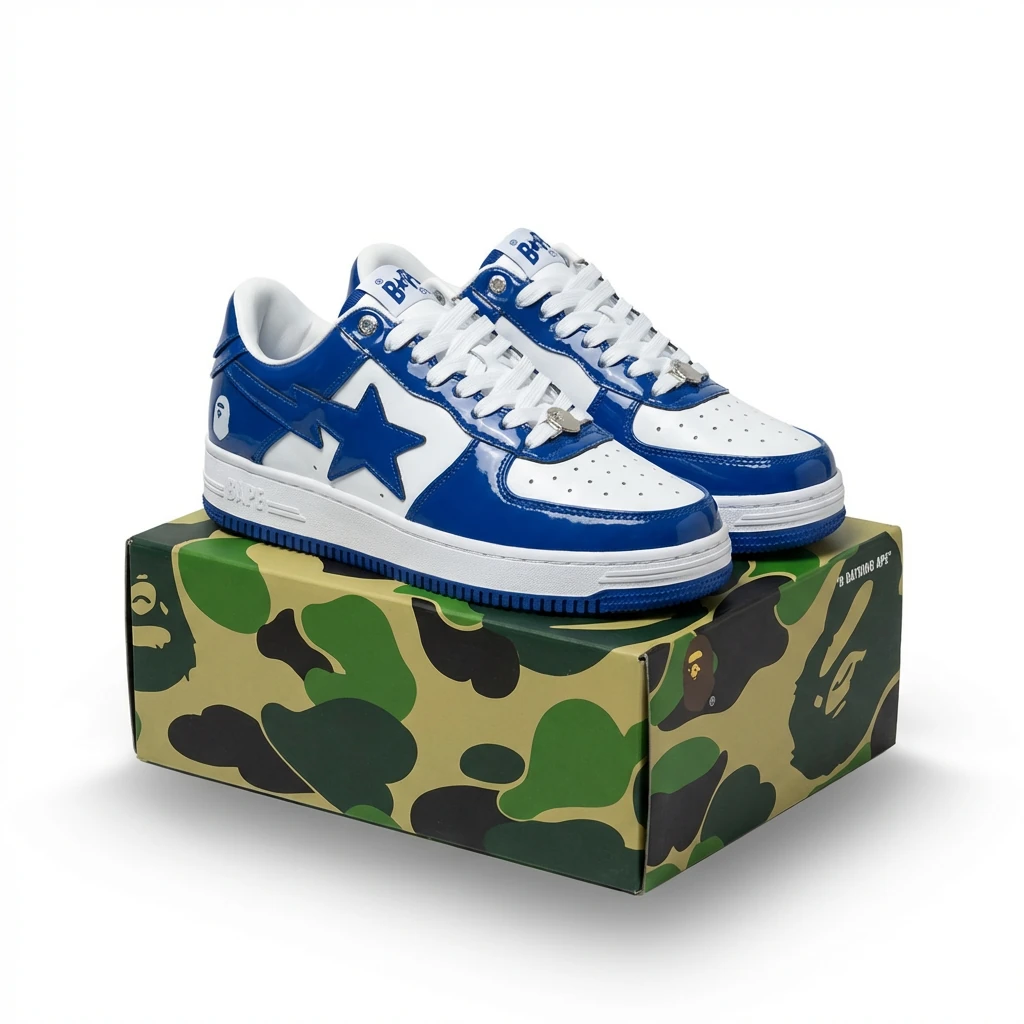 Bape Blue and White Trendy Sports Shoes