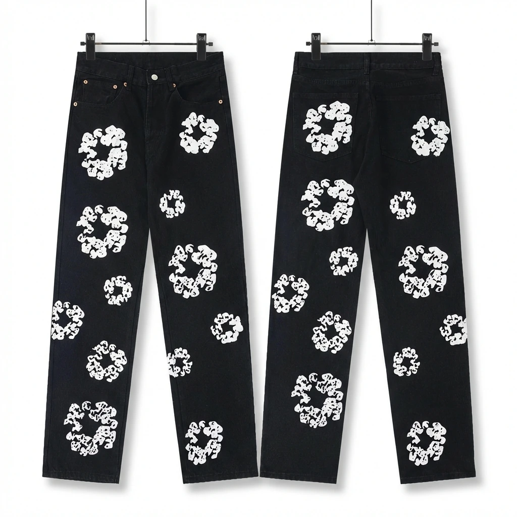 DENIM TEARS Printed Retro-Style Black Pants