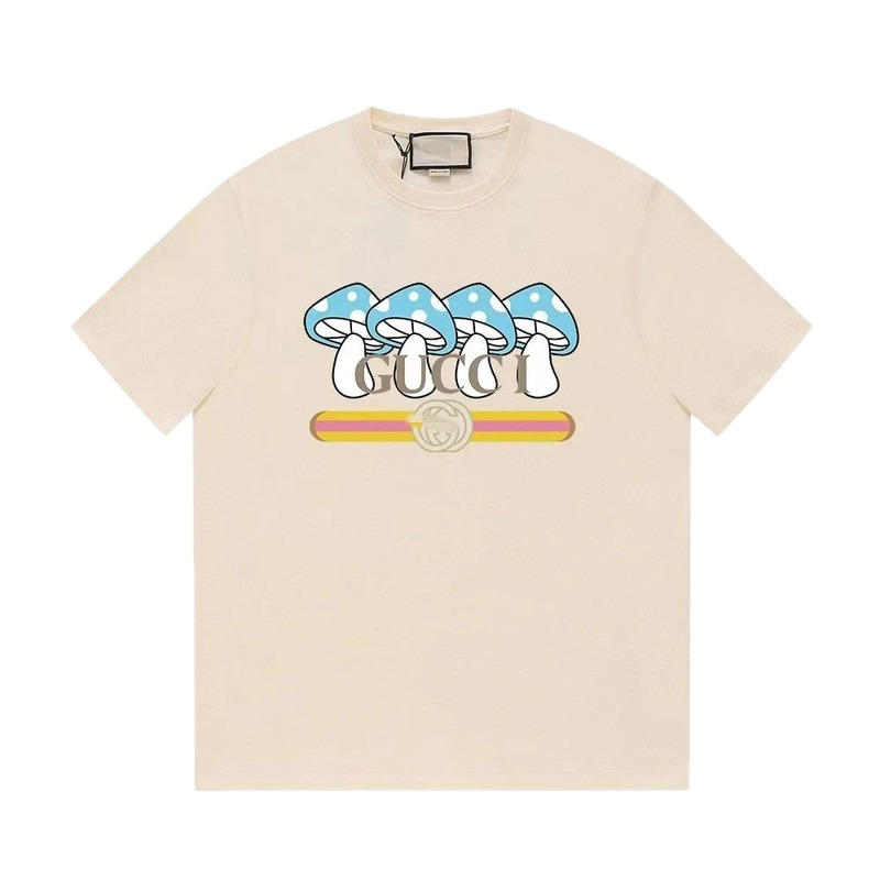 Gucci Mushroom Print Casual Style Off-white T-shirt