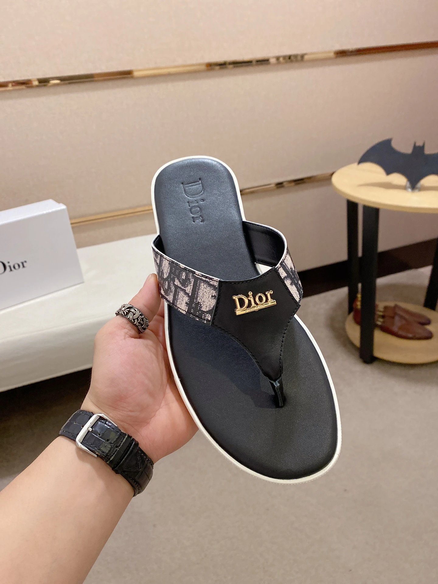 Dior Vintage-style Monogram Black Flip-Flops