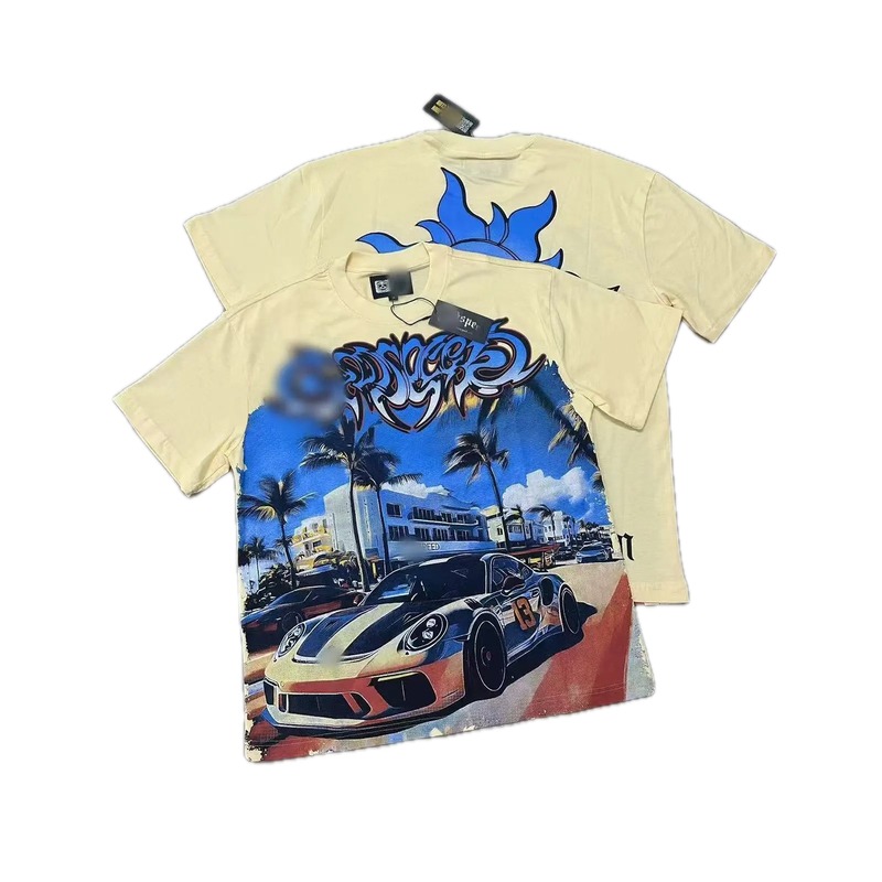 GOD Sports Car Print Street Style Beige Short Sleeve T-Shirt