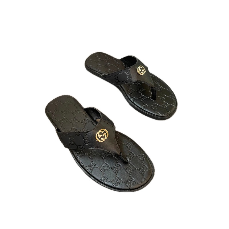 Gucci Double-G Embossed Light Luxury Style Black Flip-Flops