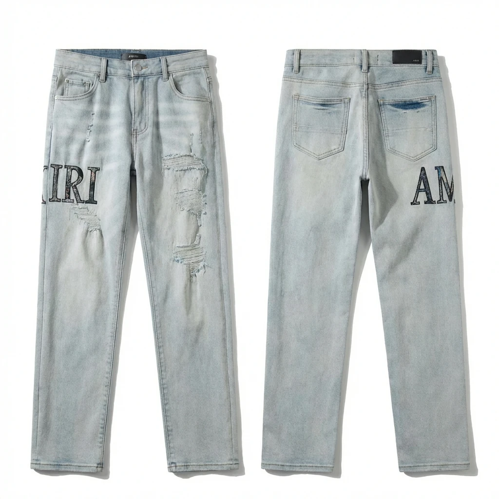 AMIRI ripped trendy light blue jeans
