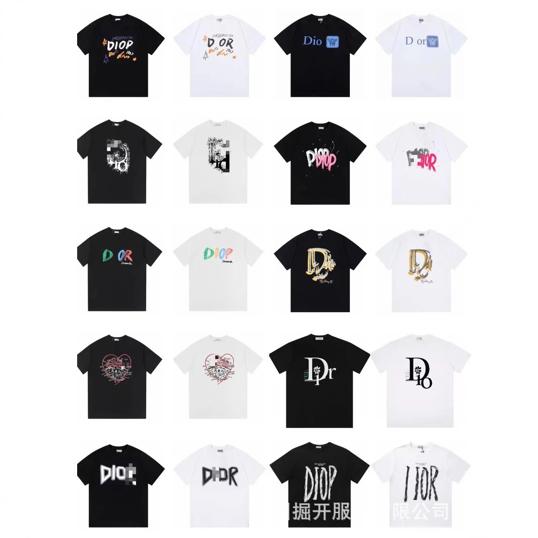 Dior Graffiti Cool & Trendy Style Black and White Short-sleeve T-shirt