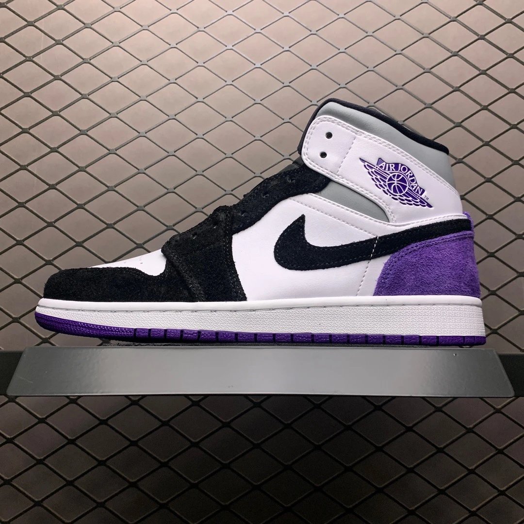 Jordan Black, White and Purple Basketball High-Tops and Court-Inspired Shape