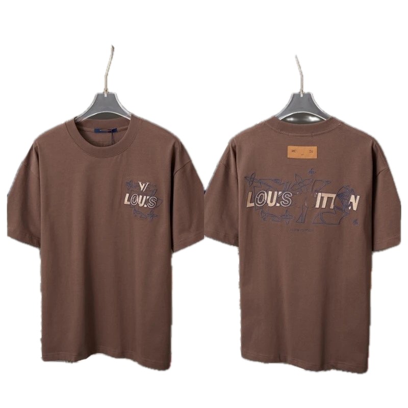 Louis Vuitton Monogram Embroidered Trendy Brown T-Shirt