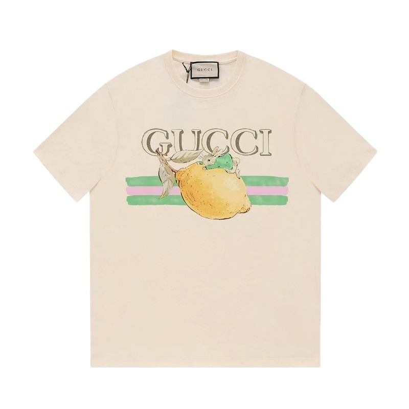 Gucci Lemon Print Casual Style Off-white Short-sleeve T-shirt