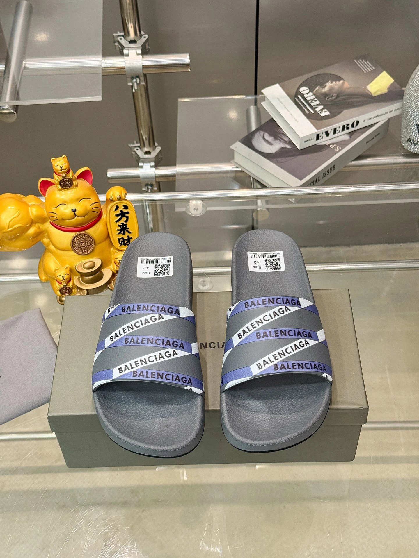 Balenciaga All-over Logo Print Trendy Cool Grey Slides