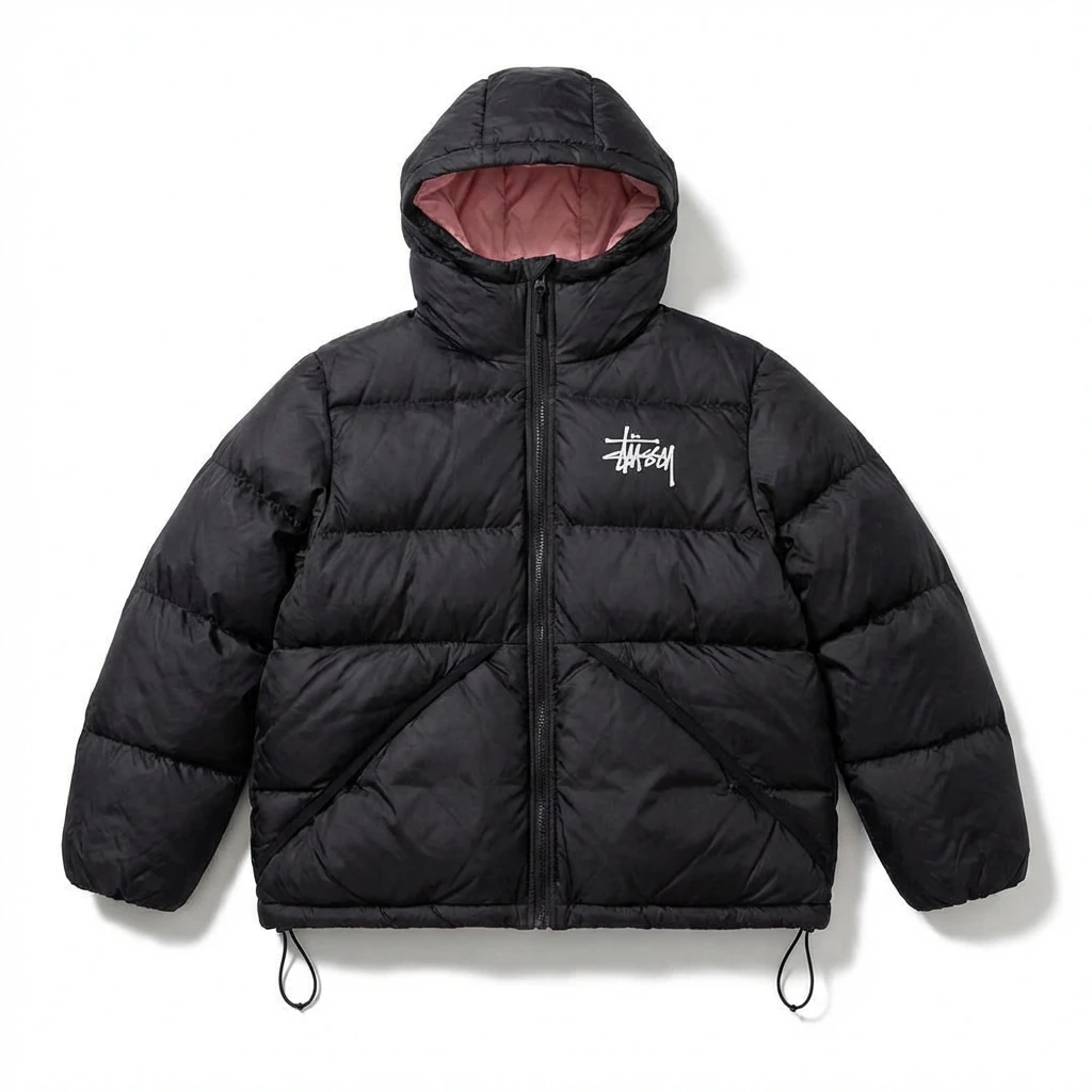 Stussy trendy and cool black down jacket