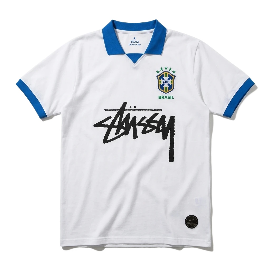 Stussy Brazilian Style White and Blue Short-sleeve Shirt
